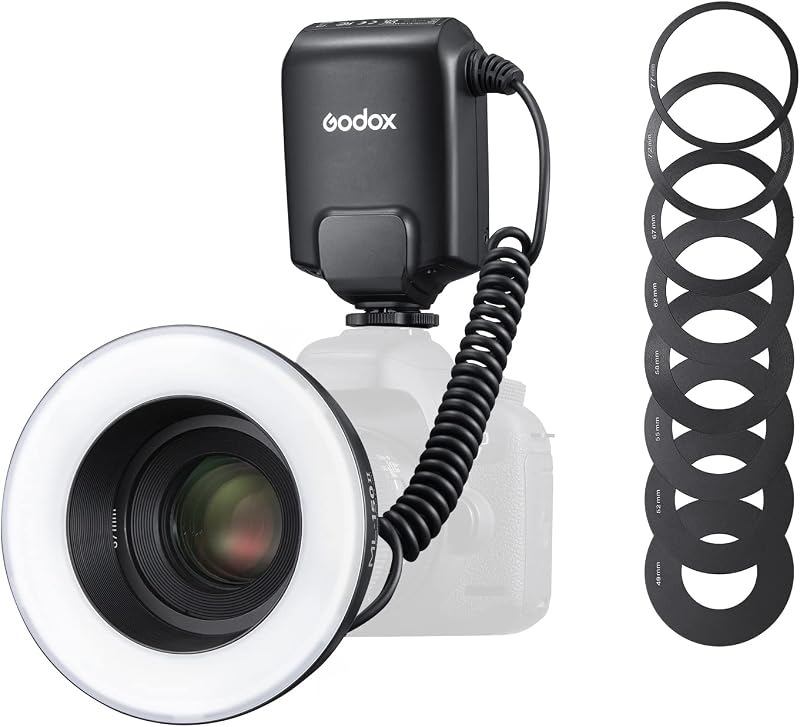 ML150II Macro Ring Flash on Camera Ring Flash Light GN12 CCT 5800K±200K for Fuji, for Canon, for Nikon, for Sony, for Olympus Camera