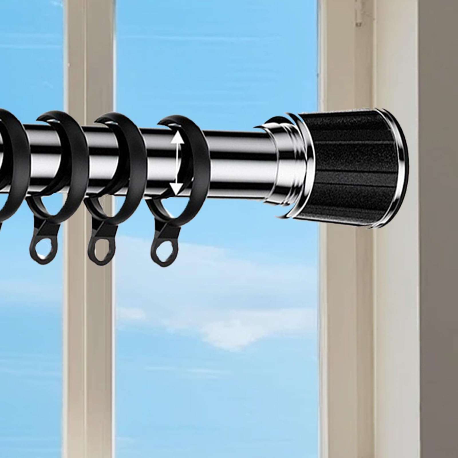 Bastone per Tende Estensibile 40-500 cm, asta per tenda da doccia senza foratura, Bastone Tenda Doccia Regolabile con antiscivolo per finestre bagni armadi camere da letto(Acero inoxidable,110-200cm)