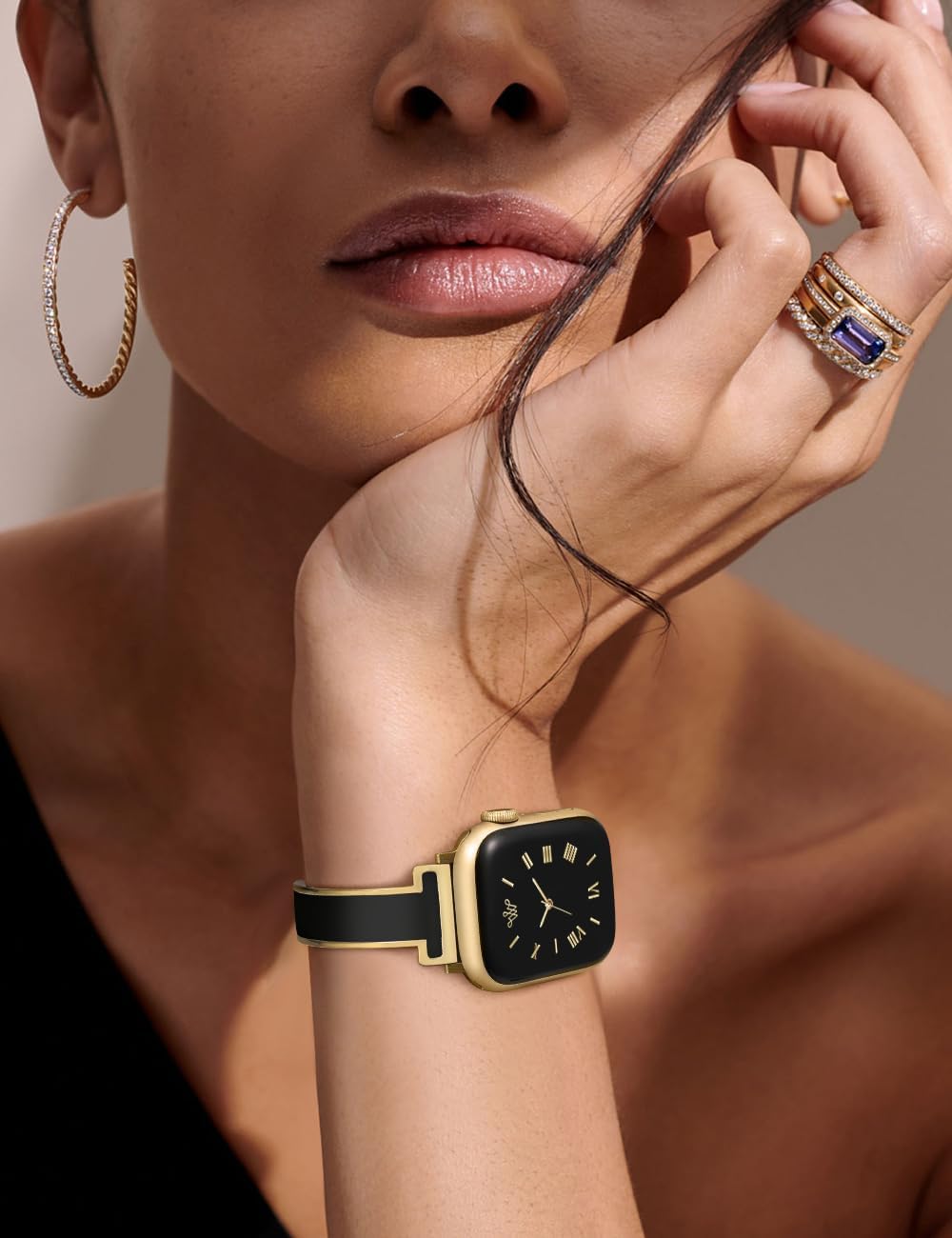 Moolia Slim Metal Band Compatible with Apple Watch 38/40/41/42/44/45/46mm Women, Fancy Dressy Enamel Bracelet Jewelry Luxury Bangle Strap for iWatch Series 11 11 10 9 8 7 6 5 4 3 SE/Ultra 3 2 1/Ultra 3 2 1