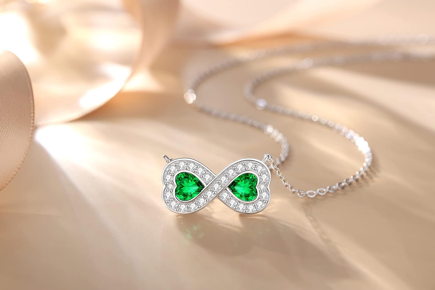 FANCIME 925 Sterling Silver Jewelry Infinity Created Gemstone Pendant Necklace for Her Women Girls Mom, 18 INCHES - Image 3