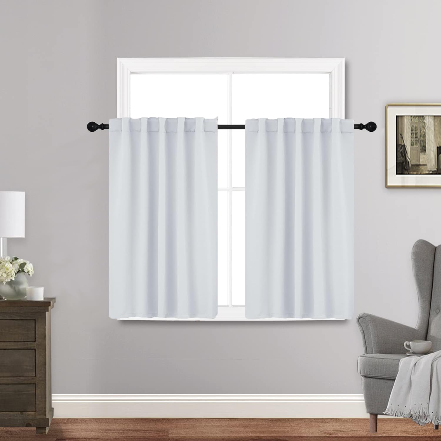 ZHhan Blackout Window Curtains Thermal Rod Pocket Blackout Curtains Energy Saving for living room bedroom kitchen bathroom Wide 50" x Long 28" Greyish White 2 Panels
