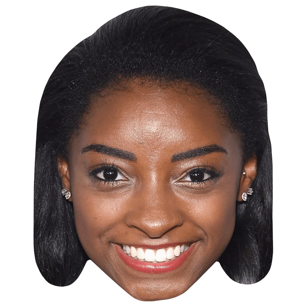 Celebrity Cutouts Lifelike Simone Biles (Smile) Celebrity Mask, Flat Card Face, Fancy Dress Mask