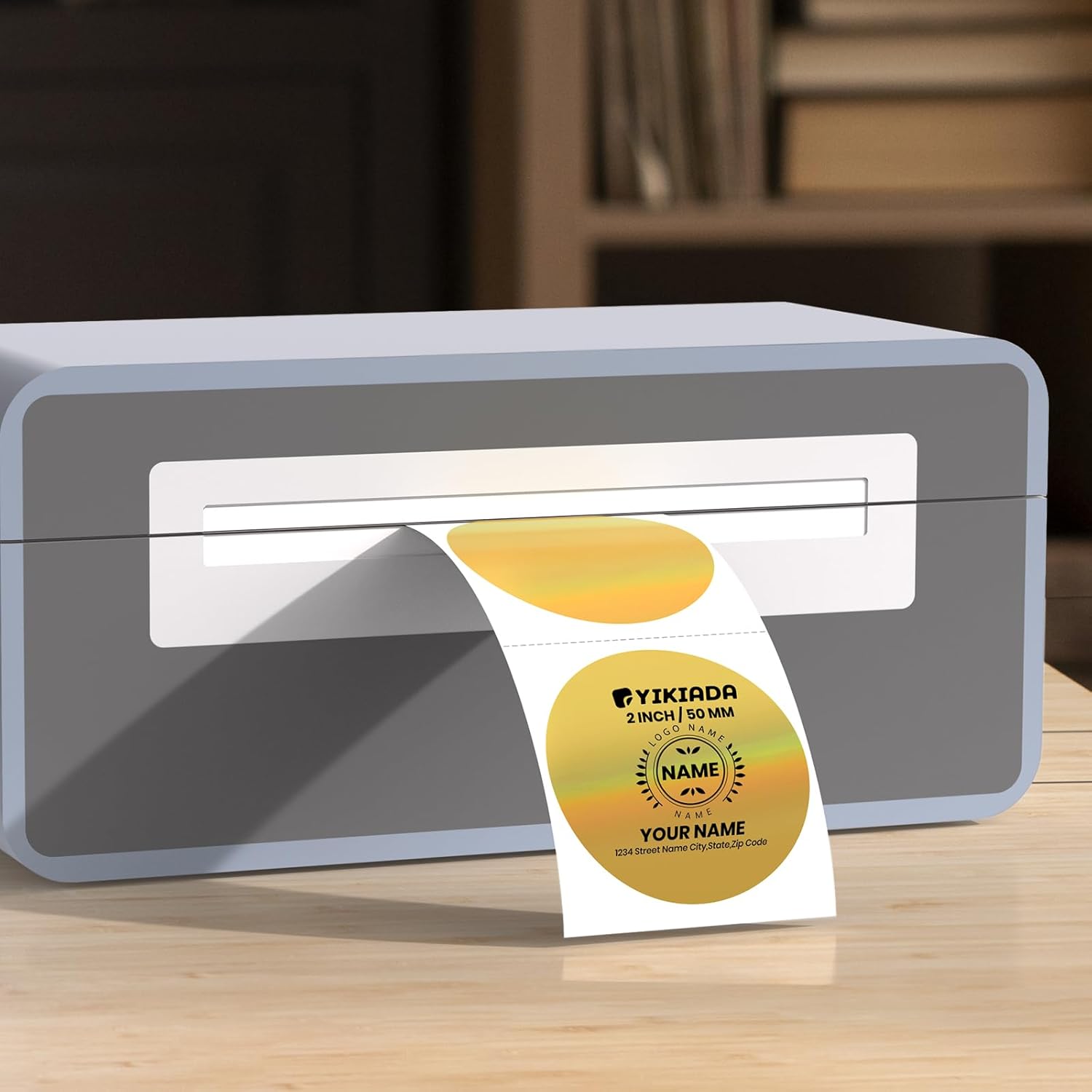 Gold Circle Thermal Labels Vinyl 2 Inch Self-Adhesive Round Glitter Stickers Roll Waterproof Printer Decals Name Tag for QR Code DIY Office Address 200 PCS - Image 3