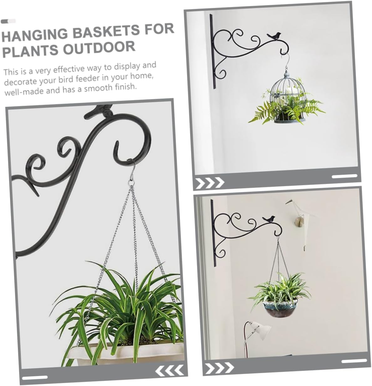 Wall Mount Planter Hook Sturdy Hanging Bracket for Indoor and Outdoor Flower Baskets Elegant Design for Garden and Home Decor Black