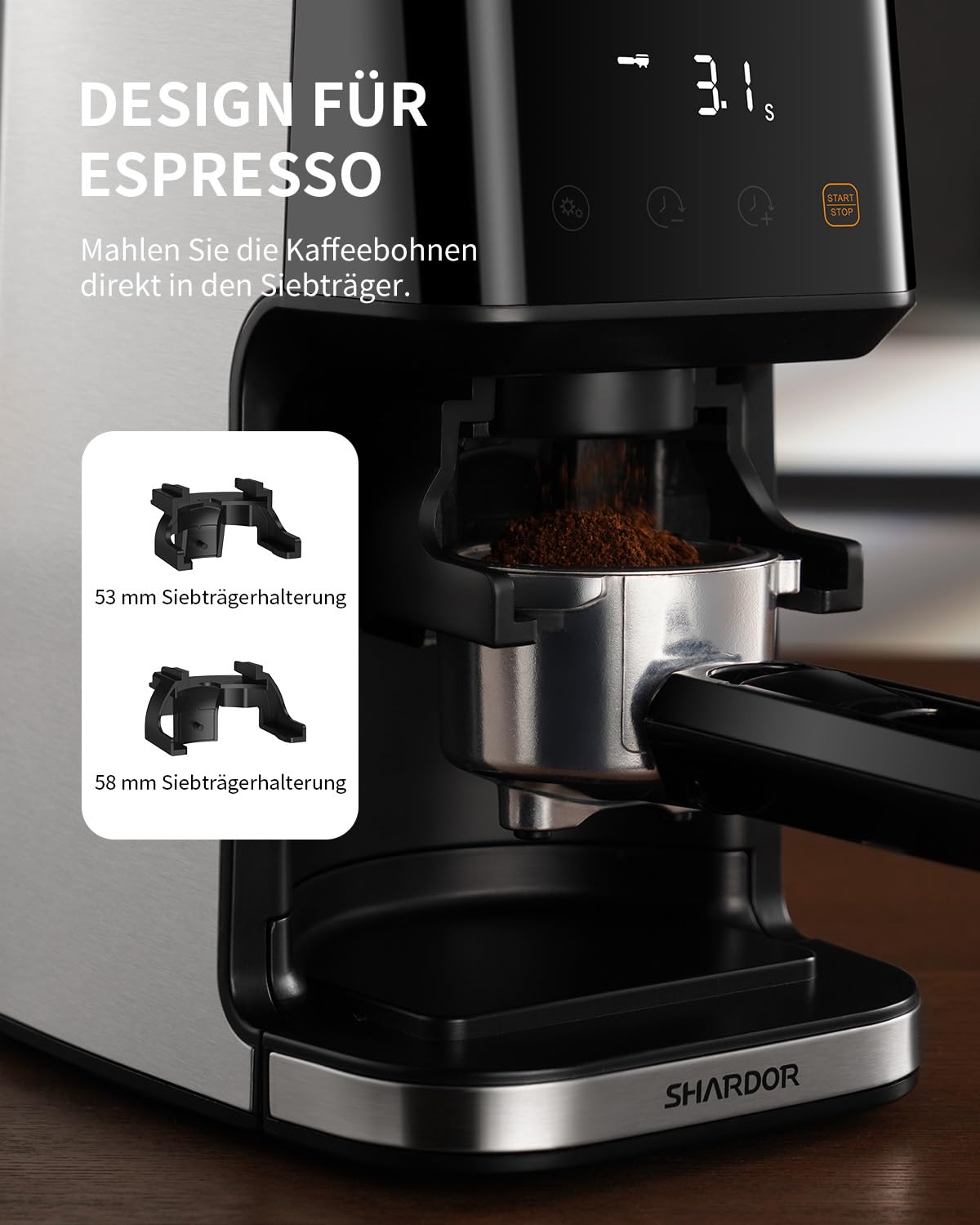 SHARDOR Macinacaffè elettrico, 51 livelli, uniforme, fine grado di macinazione regolabile, con 2 dimensioni di supporti per manico, tazze programmabili e tempo, meccanismo conico, antistatico, 165 W