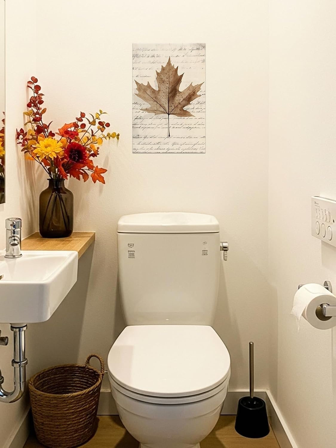 Fall Canvas Wall Art Maple Leaf Painting Watercolor Autumn Print Picture Vintage Poster for Living Room Bedroom Bathroom Home Office Decor Ready to Hang(16"x24")