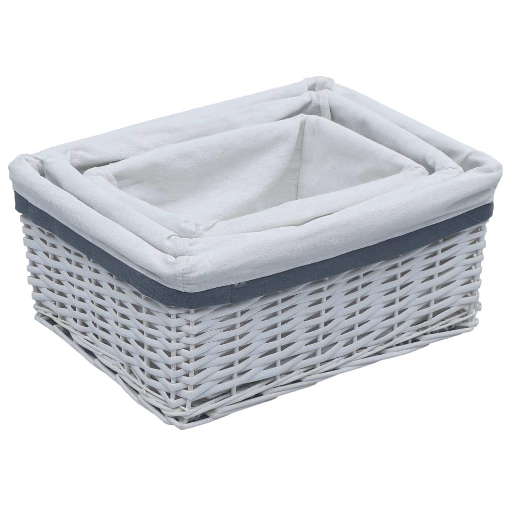 QZZCED 3 Piece Rectangular Willow Nesting Basket Set, Sturdy White Woven Laundry Basket Organizer for Daily Storage