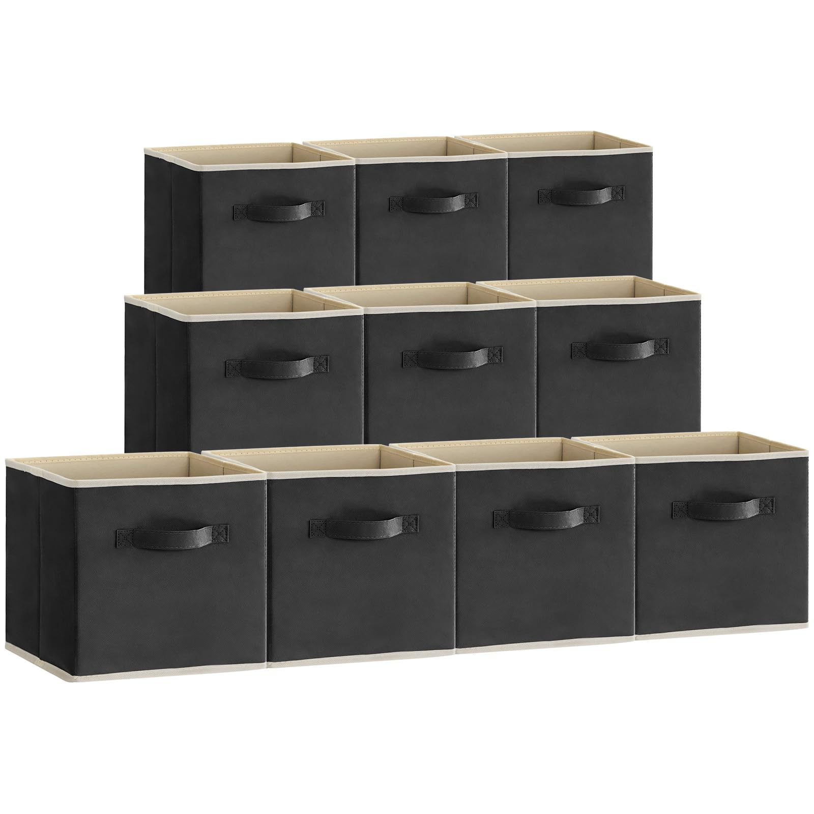 Lifewit Juego de 10 Cubos de almacenamiento plegables, Cestas de Almacenamiento de Tela, Cajas de Almacenamiento con asas, Organizadores para ropa, Juguetes, 33 x 33 x 33 cm, 36 L, Negro