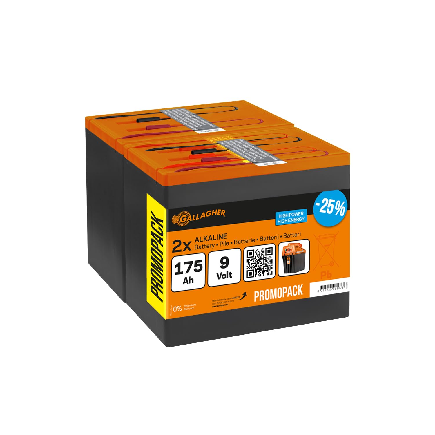 2x Gallagher Alkaline Weidezaunbatterie 9V/175 Ah (Duopack) - Geeignet für alle 9V Weidezaungeräte - Lange Lebensdauer - Quecksilberfrei
