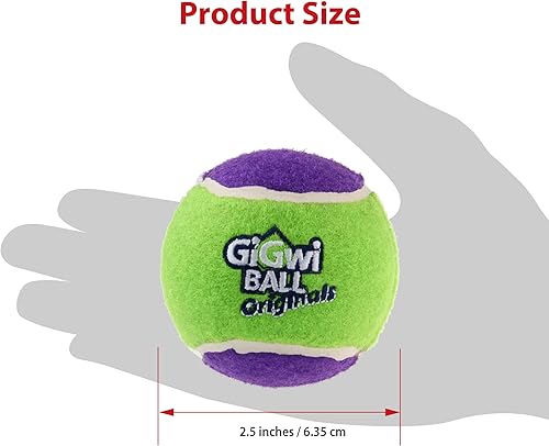 Miniatura 3 de Gigwi Pelota de tenis chirriante para perros, pelota interactiva para perros pequeños y medianos, juguete de goma colorido y de rebote alto de 2.5