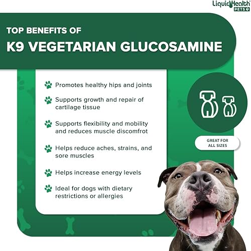 Miniatura 4 de LIQUIDHEALTH Pets K9 - Jugo de glucosamina líquido vegetariano para todos los perros, caninos con condroitina, MSM, Omega 3, antioxidantes, ácido
