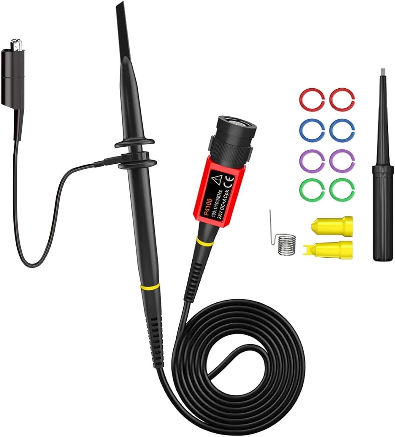 P4100 High Voltage Oscilloscope Probe 100:1 2KV 100MHz 100X Safety BNC Connector for Oscilloscope Adjustable Attenuation