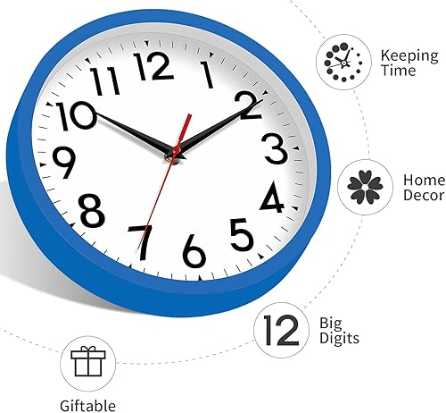 Miniatura 6 de Reloj de pared analógico pequeño de 8 pulgadas, silencioso, sin tictac, funciona con pilas, moderno, simple, decorativo, para cocina, oficina,