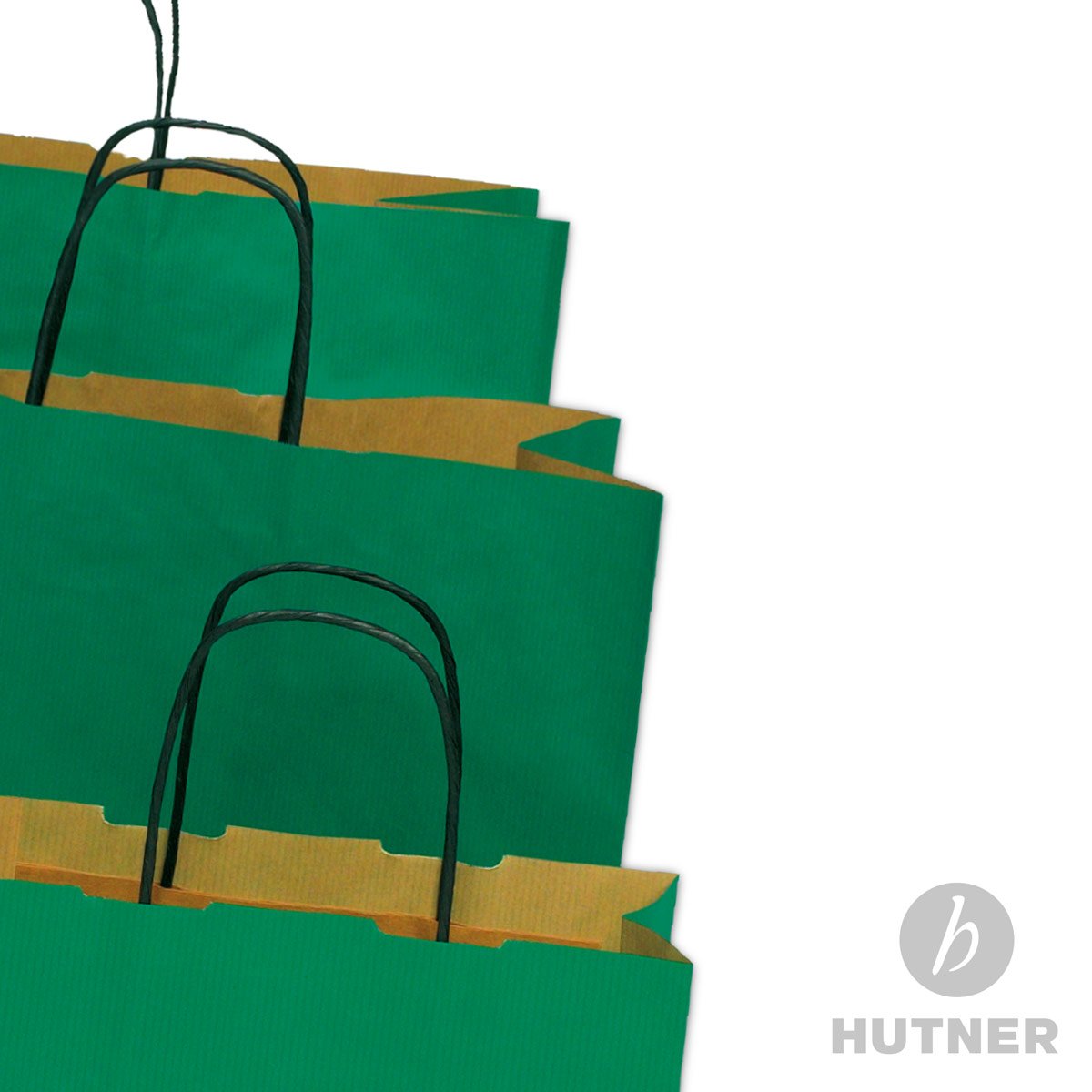 Papiertasche edel & stabil | 150 Stück grün 32+14x42 cm | Qualität aus deutscher Produktion | Tragetasche aus Papier | HUTNER
