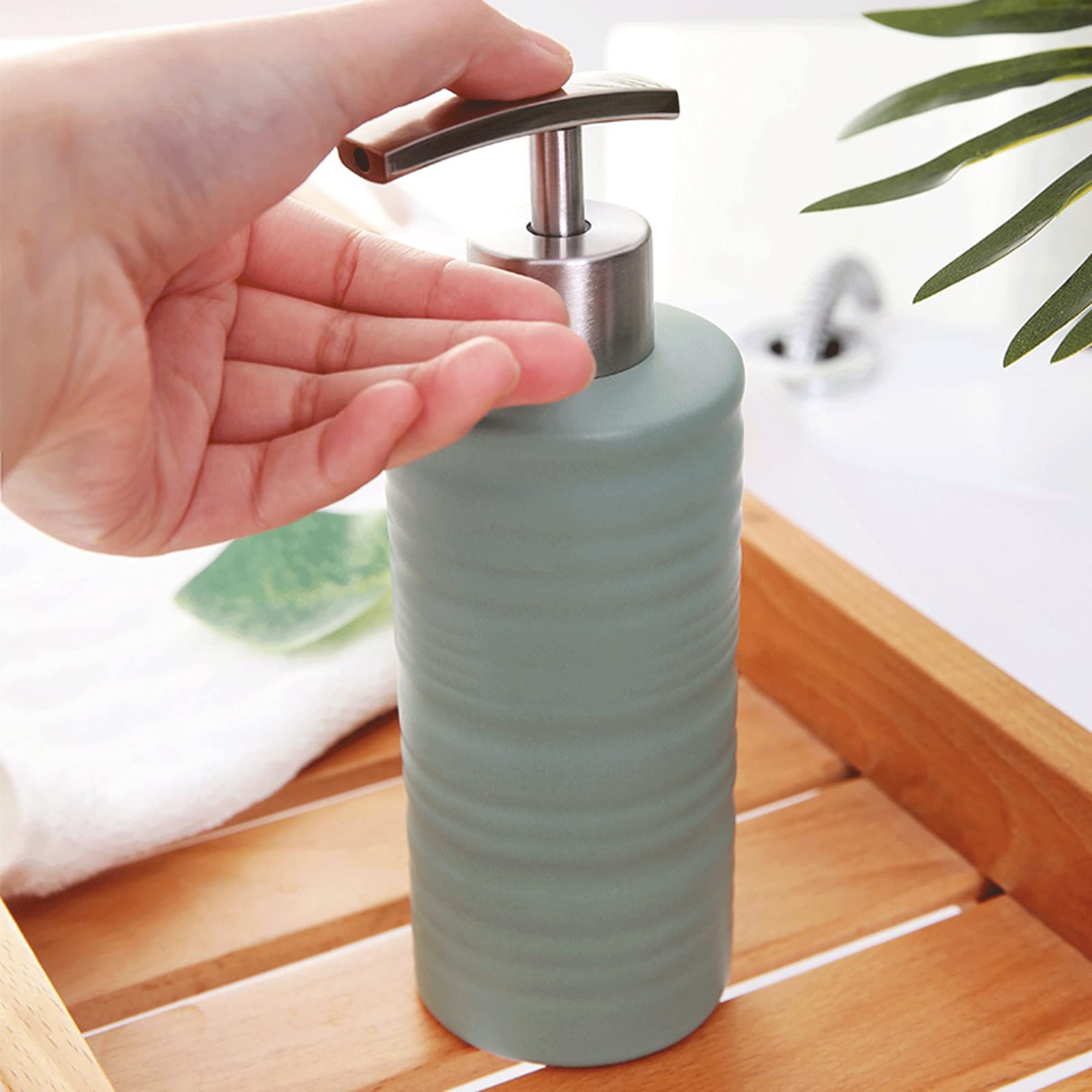 Dispenser per Doccia, Dispenser per Sapone da appoggio in Ceramica per Bagno e Cucina, Dispenser per Olio e lozione per Le Mani (Dimensioni: W)