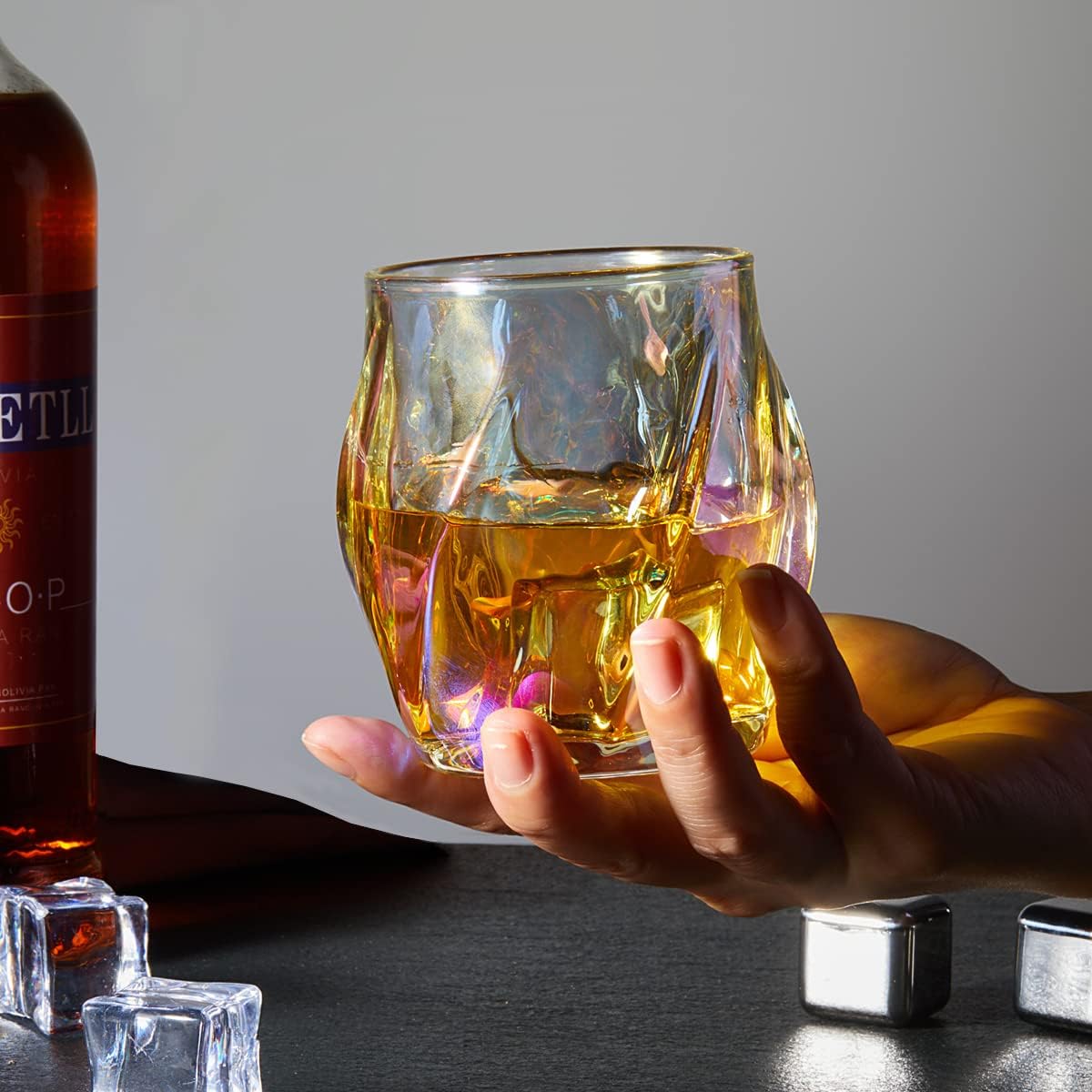 Whiskey Glasses Set of 2, Colorful Rock Glass, 8.5 OZ Drinking Glasses, Creative Twisted Crystal Old Fashioned Tumbler for Bourbon, Scotch, Cocktail, Tequila, Wine, Rum - Image 5