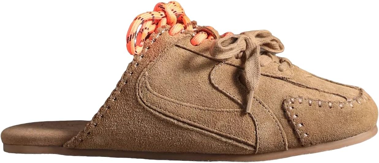 Women’s Suede Sneaker Mules Lace‑Up Backless Fashion Sneakers Casual Comfort Slip-On Flat Shoes