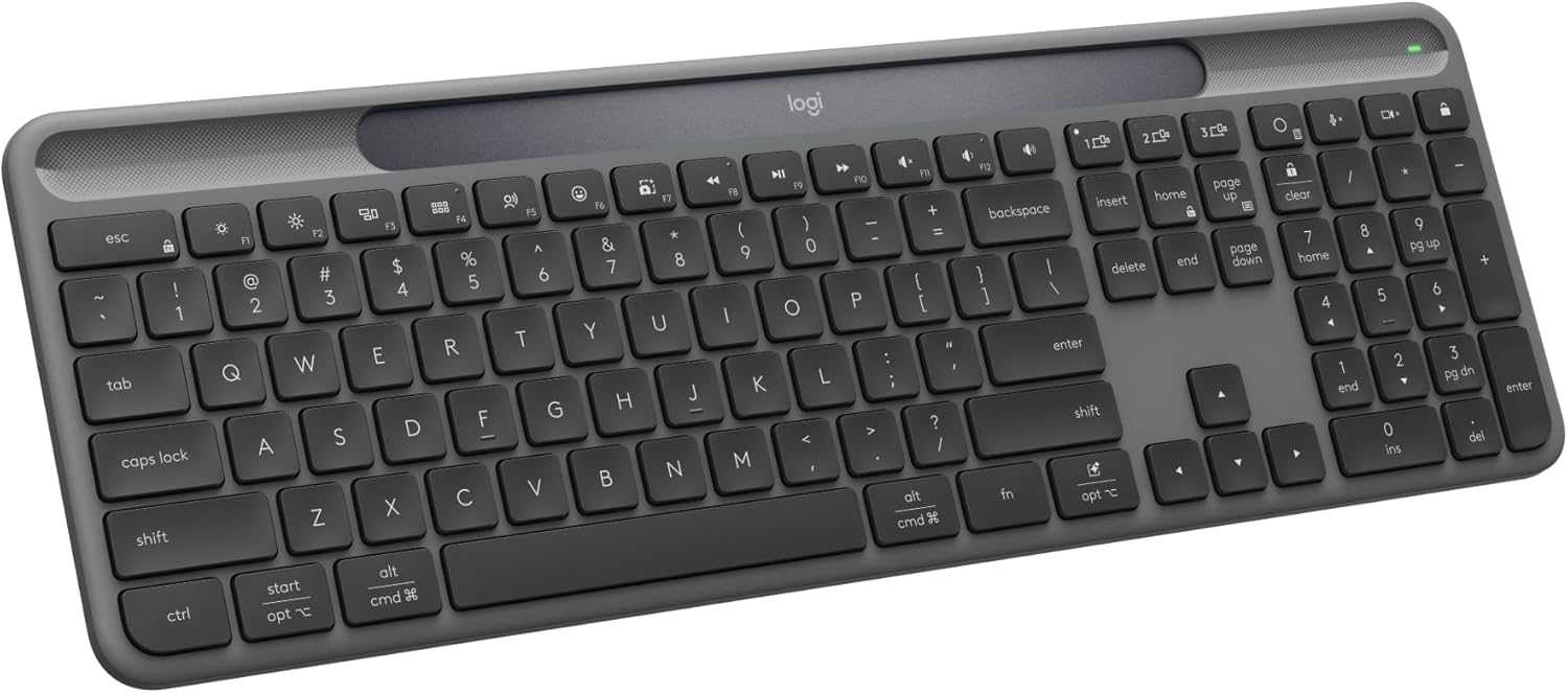 Logitech Signature Slim Solar+ Wireless Bluetooth Keyboard K980, Solar and Artificial Light Powered, Up to 10 Years Battery Life, Customizable Keys - Graphite Graphite Keyboard Light Powered - Image 1 of 13