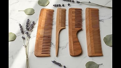 WITSOUL Neem Wood Comb ORGANIC/Ayurvedic/Anti-Dandruff Comb For Men And Women/Brown color/ (SET OF 4) (2patticomb)