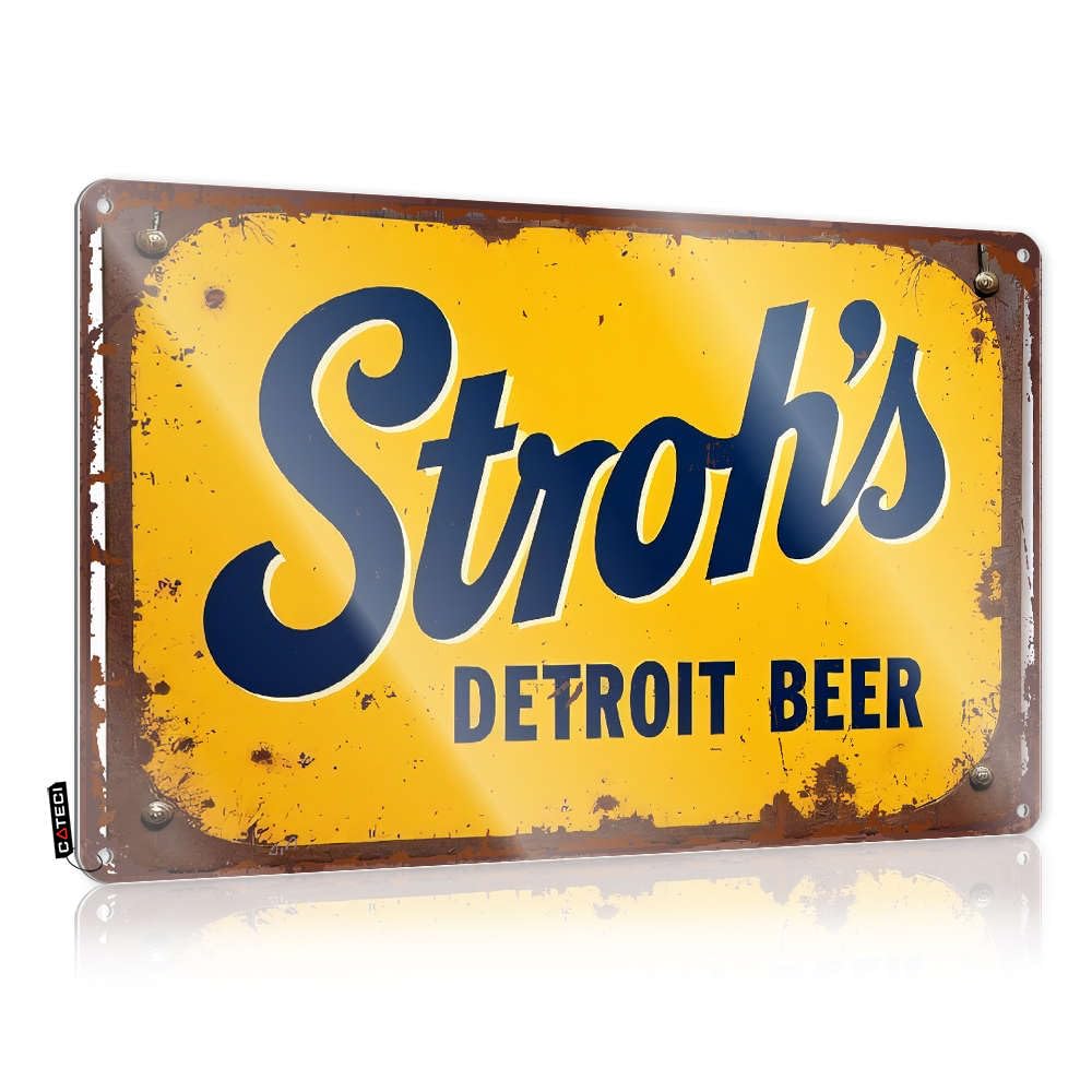 Fzfn Colour Decorations Grunge Vintage Style | Stroh's Detroit Beer Sign Patriotic Haves Home Decor(30X40cm)