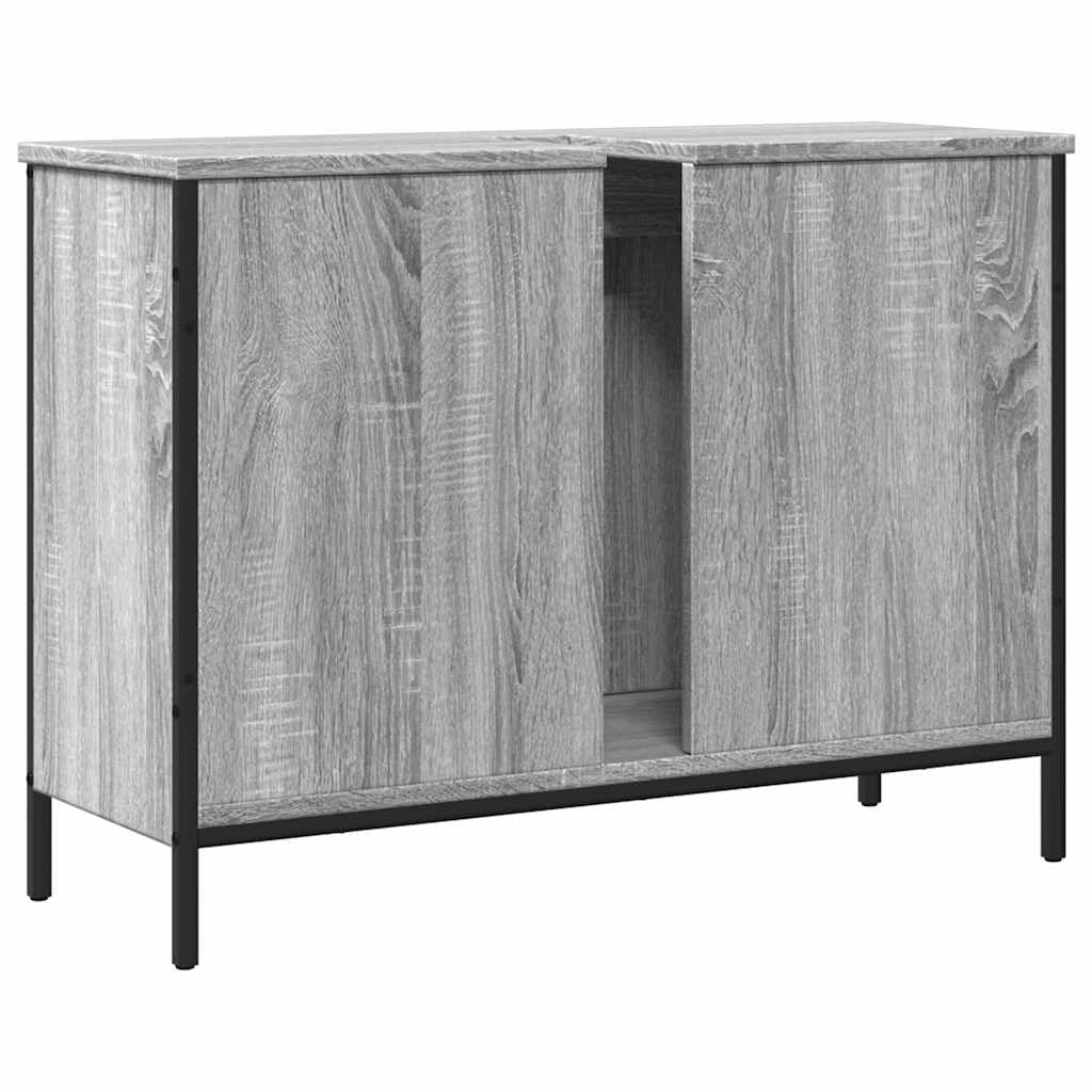 Mobile sottolavabo grigio sonoma, 80 x 30 x 60 cm, in legno con foro per sifone, mobile da bagno con porta e cassetto per WC degli ospiti, mensola per ristrutturazione del bagno