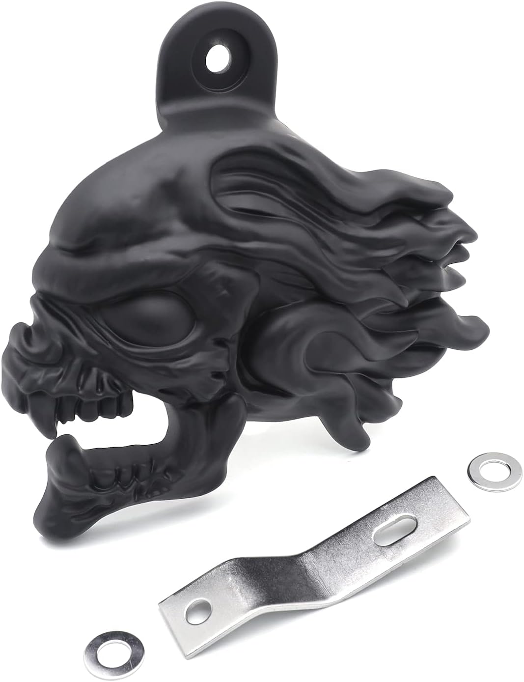 HTTMT MT246-009-BK Black Ghost Head Wind Head Horn Cover Compatible with 1992 And Up Harley-Davidson With Side Mount Inchescowbell Inches And All V-rod's