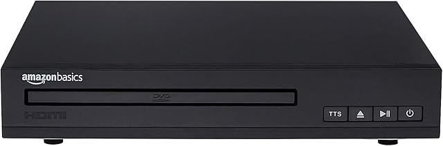 Amazon Basics Mini DVD Player with Text-To-Speech Technology, HDMI, RCA and Remote Control - Black