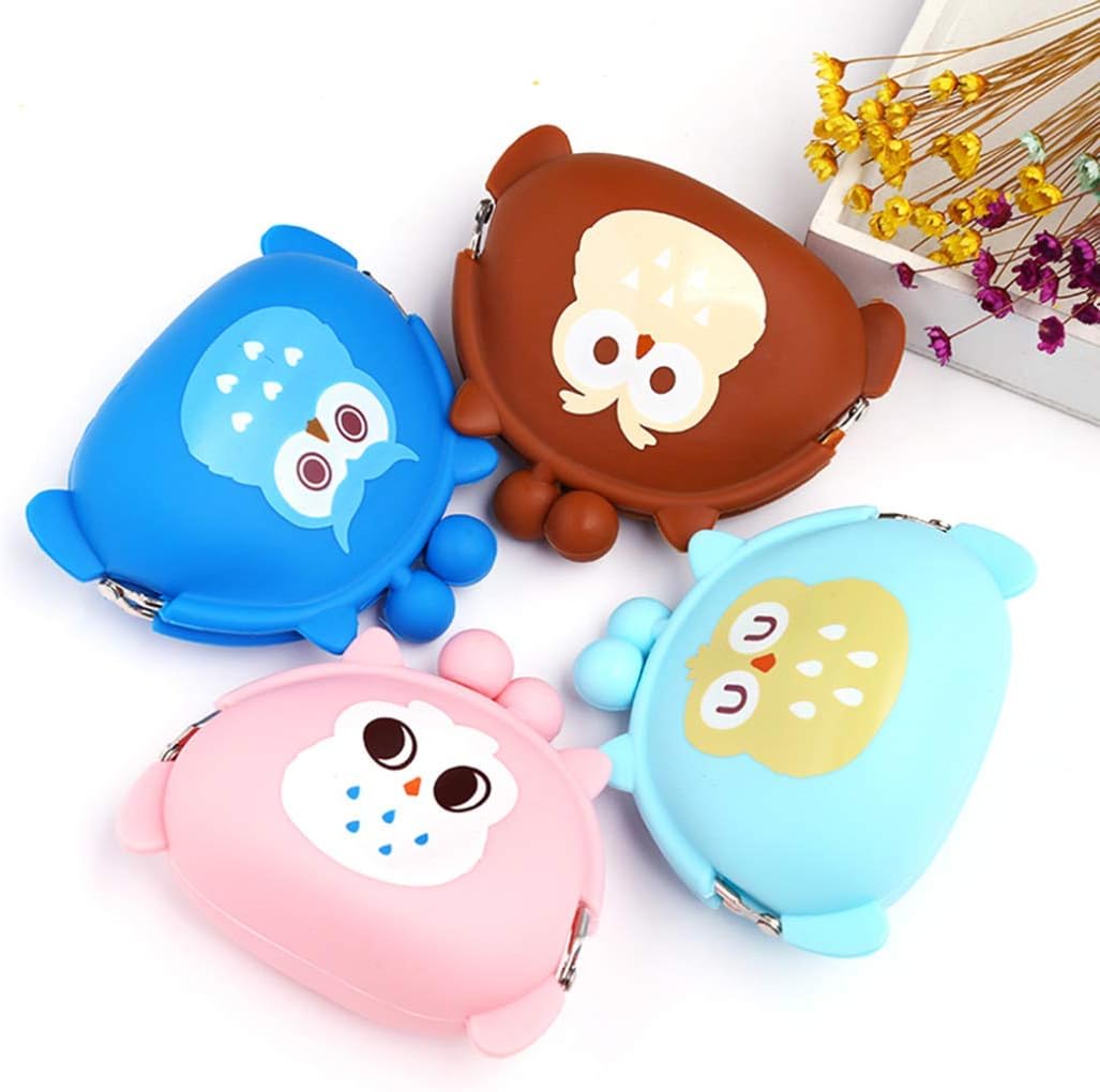 Women Girls Owl Silicone Jelly Wallet Coin Change Purse Key Pouch Pink+Blue+Green+Brown 4PCS