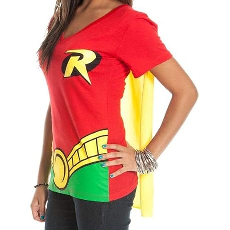 DC Comics Robin Glitter Logo Juniors Costume Cosplay Cape T-Shirt Tee Shirt Batman