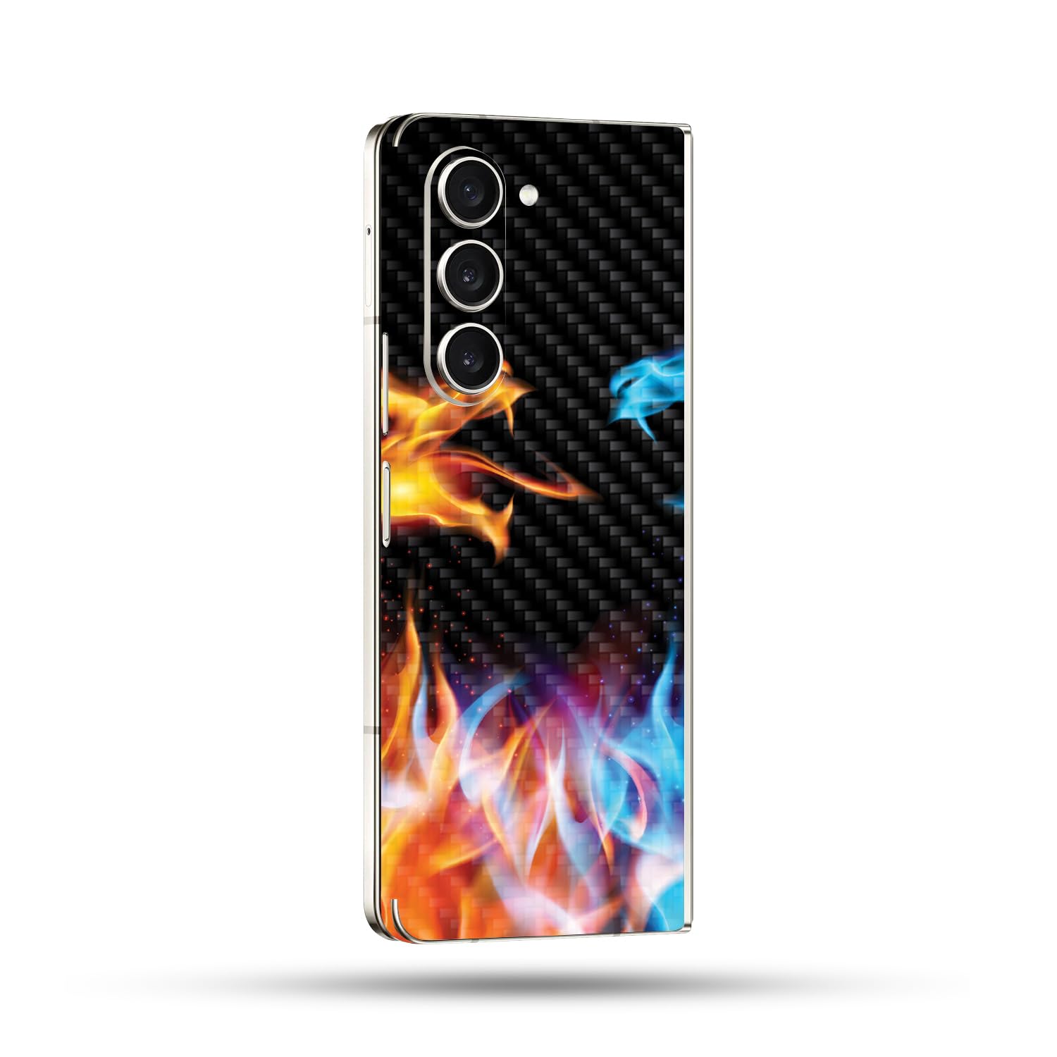 MightySkins Carbon Fiber Skin Compatible With Samsung Galaxy Z Fold 5 Full Wrap - Dueling Dragons | Protective, Durable Textured Carbon Fiber Finish | Easy To Apply and Change Styles | Made in the USA