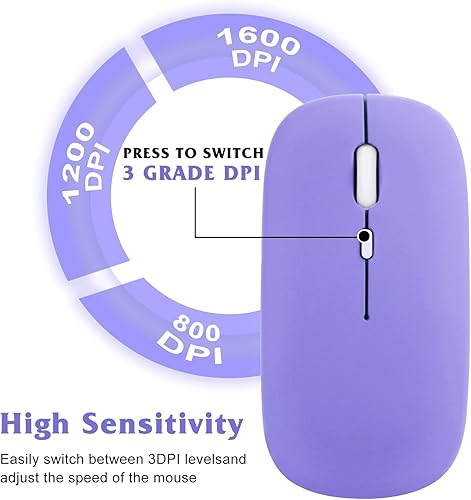 Miniatura 4 de UrbanX Ratón inalámbrico Bluetooth de 2.4 GHz y recargable, para Tienda Fire HD 10PlusMax 11 y todos los dispositivos Kindle, morado violeta