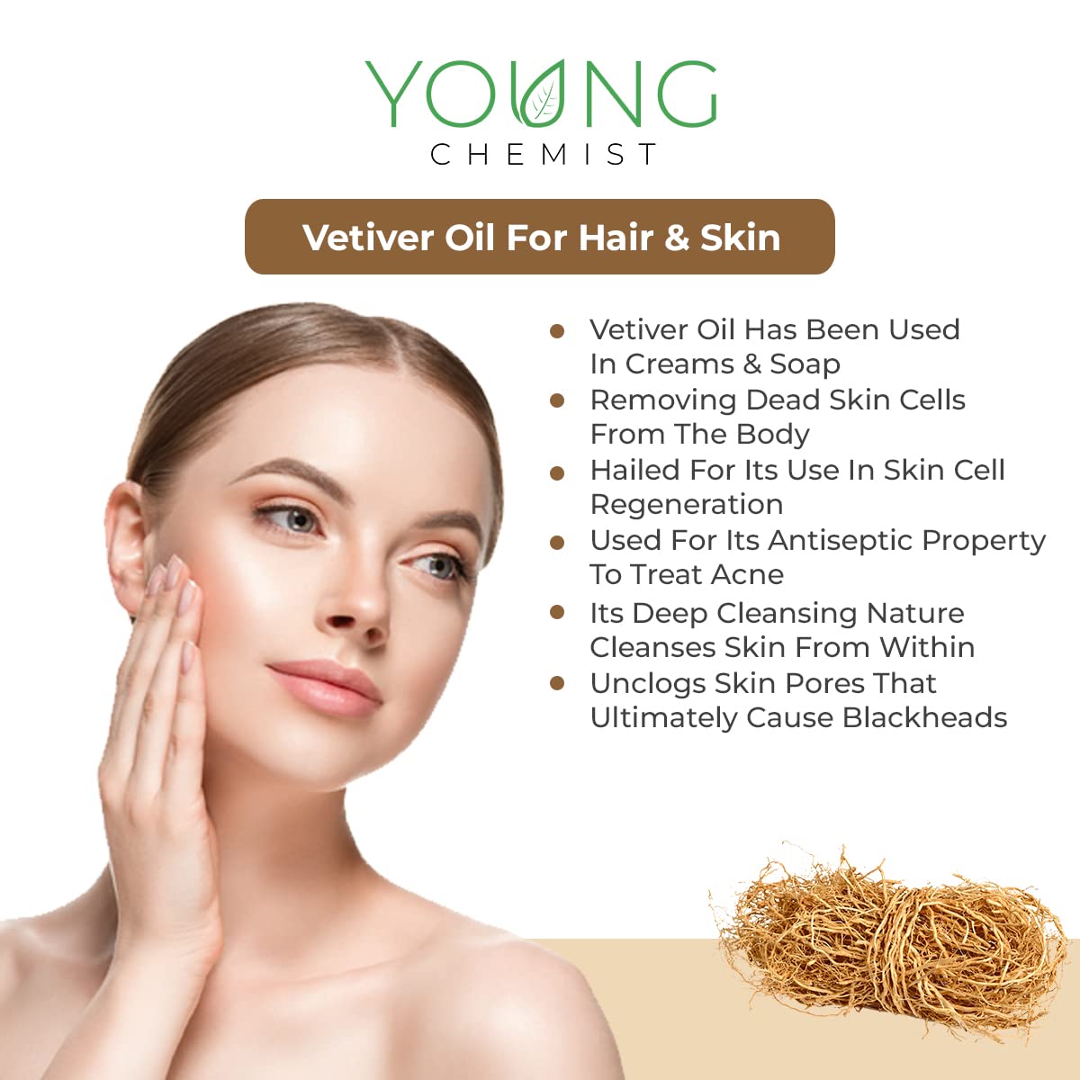 Young Chemist Vetiver Essential Oil - 30ml | Premium, Therapeutic Grade for Deep Relaxation, Stress Relief & Sleep Support | Ideal for Aromatherapy, Skin Soothing & Personal Wellness