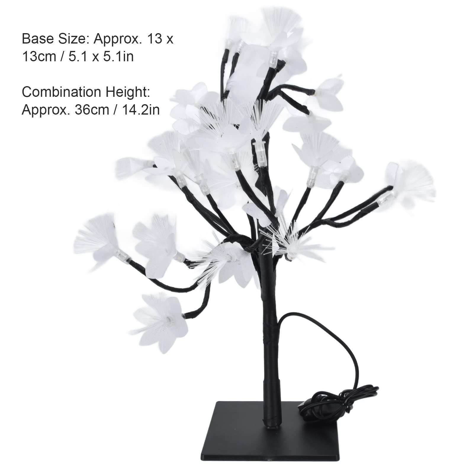 Ylwxzenith 24LED Fiber Optic Tree Lamp, USB Powered Simulation Flower Light, Romantic Warm White Glow for Household Festival Decoration, Flexible Plastic Branches, Easy to Operate