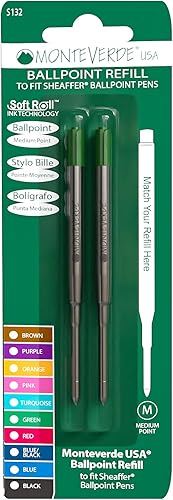 Miniatura 5 de Monteverde Recambio de bolígrafo para adaptarse a bolígrafos Sheaffer, punta media, rollo suave, verde, 2 por paquete (S132GN)