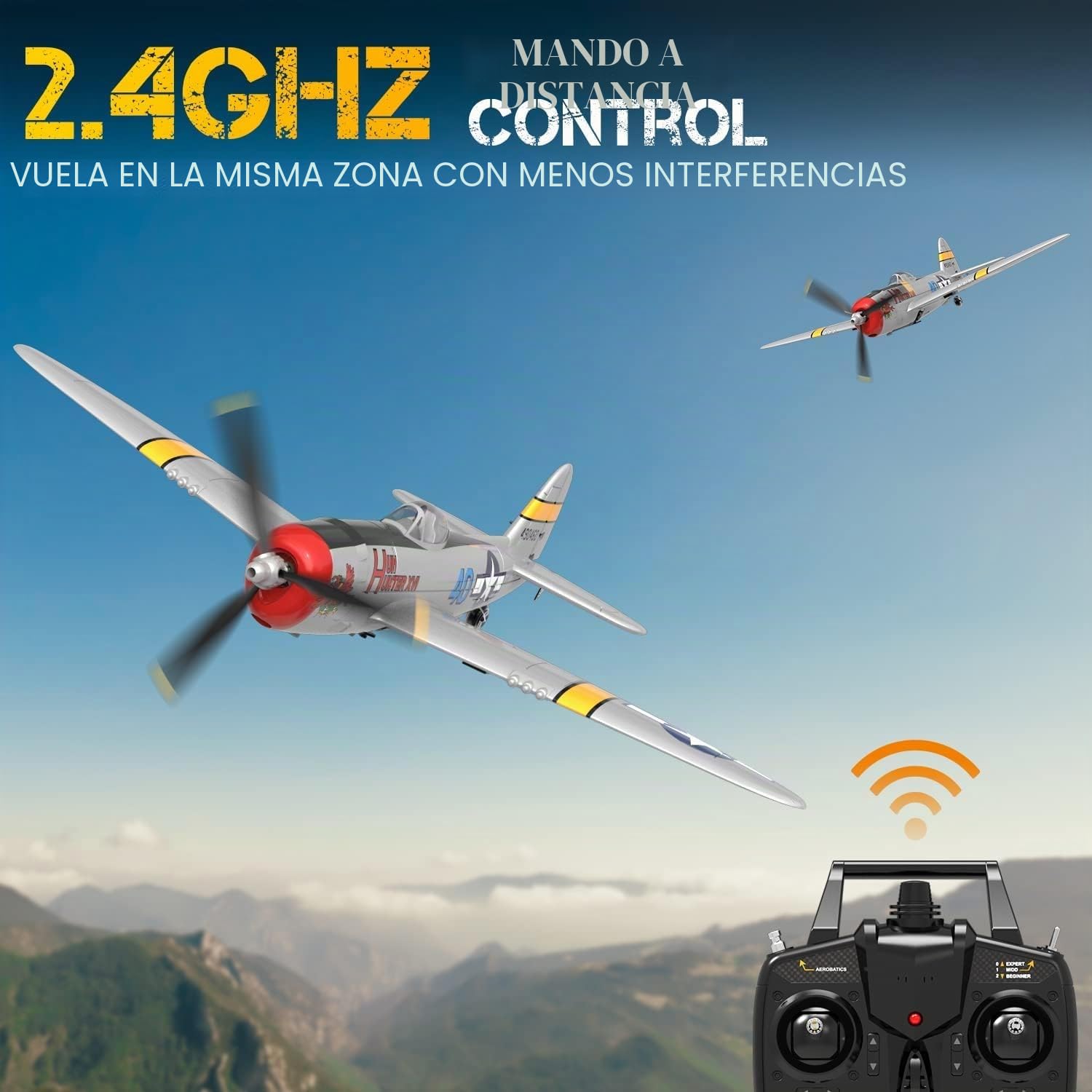 volantexrc P-47 Thunderbolt Avión RC - 4 Canales 2.4GHz RTF con Estabilización 6 Ejes, Modelo de Combate para Principiantes y Expertos (Listo para Volar)