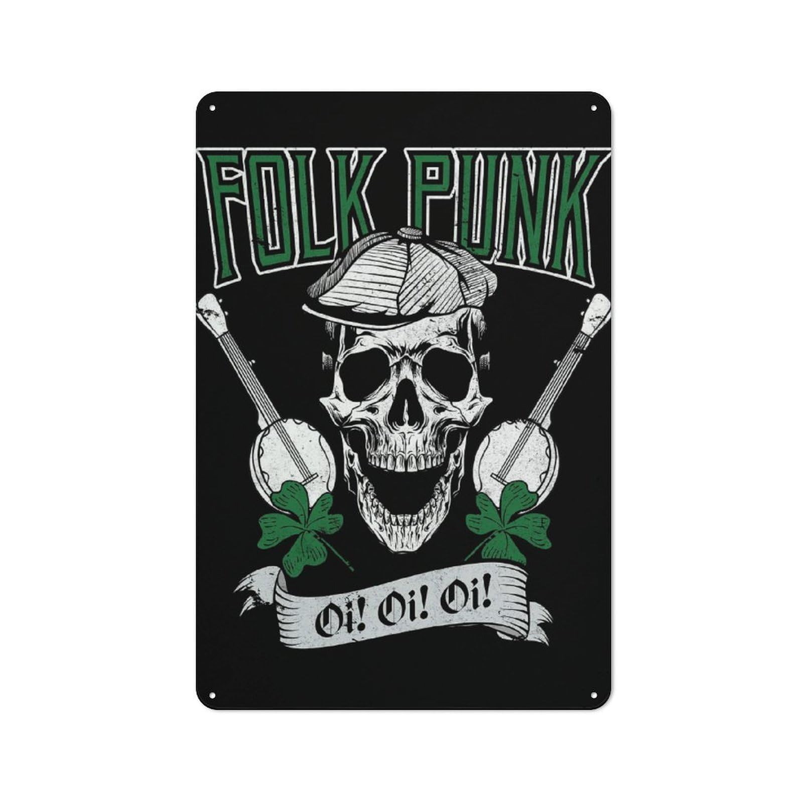 Junmoney Folk Punk Music Skull Vintage Metal Sign 30X20cm, Bistro Style Shop Wall Decor For Cafe, Bistro, Bakery Or Restaurant