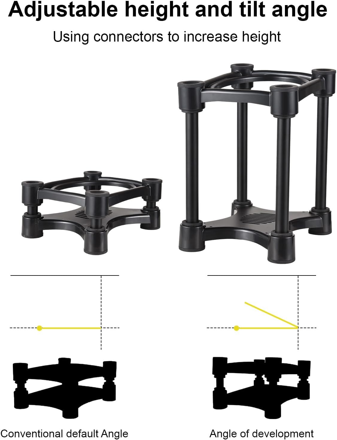AUNMAS Desktop Speaker Stands, Adjustable Height and Tilt Angle for 5 6 8 Inch Speakers, with Rubber Suspension and Suction Cup Design, for Bookshelf Studio Monitor PC Gaming Audio