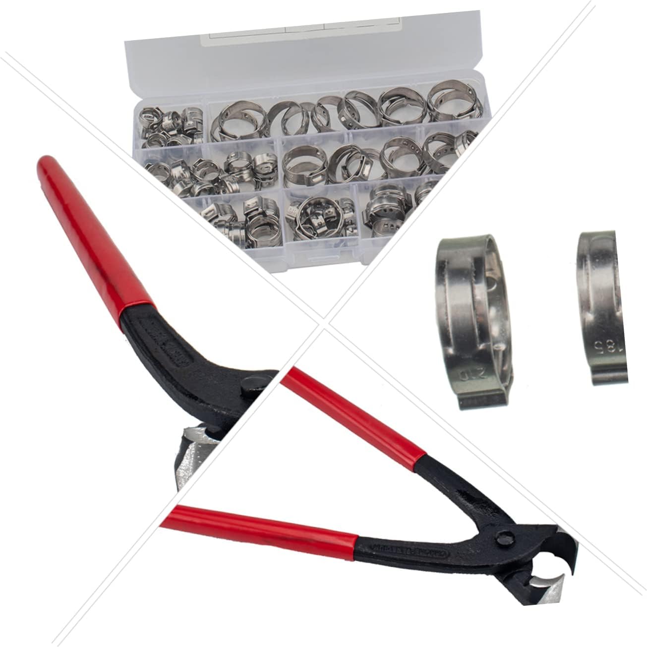 CHILDWEET 130-Piece Stainless Steel Single Ear Hose Clamp Set with Calipers Sturdy Pipe Clips for Gas and Water Hoses for Plumbing and Automotive Applications