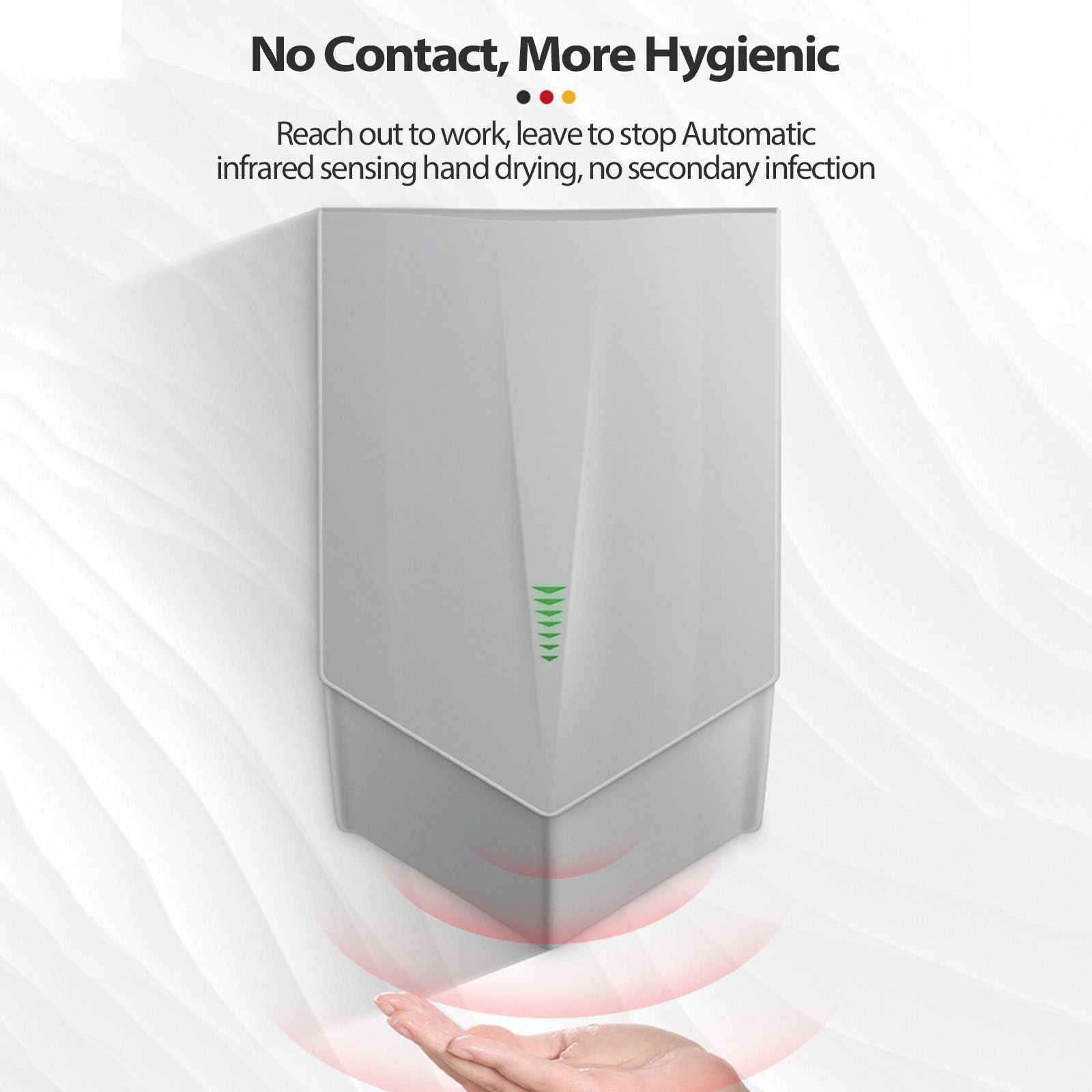Asciugamani Commerciale con sensore Automatico, asciuga Mani Elettrico a Parete da 1500 W ad Asciugatura Rapida, Attrezzatura per asciugare Le Mani a Basso consumo energetico per WC,Grey