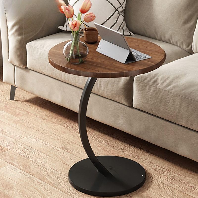 Mesa auxiliar en forma de C de madera de nogal y mesa pequeña deslizable para salon