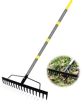 Heavy Duty Metal Bow Rake for Lawn , 17 Steel Tines Garden Rake