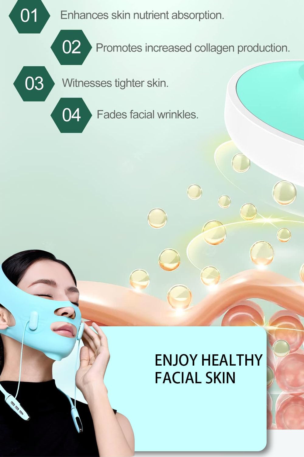 Cinturones faciales con correas ajustables, reductor de barbilla doble y dispositivo de elevación facial con 4 modos y 5 intensidades ajustables de engranajes, máquina inteligente de doble barbilla