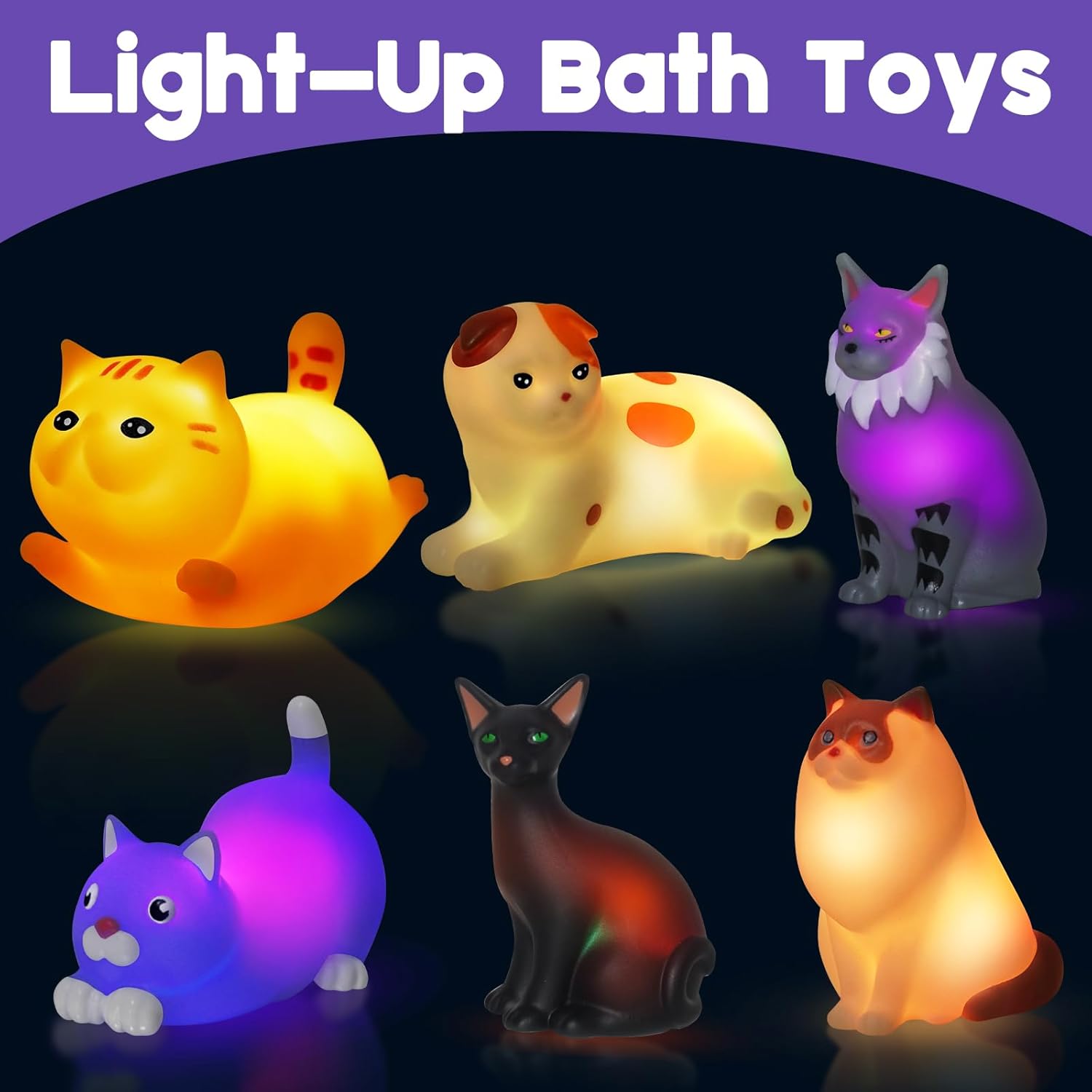 Bath Toys for Kids 1-3, 6 PCS Light-Up Cat Bath Toy Set, Baby Toddler Bath Toys, Bathtub Pool Bath Toy for Kids, Christmas Birthday Gifts for Boys & Girls Ages 1 2 3+ Years Old image 2 of 7 B0F87B73GN