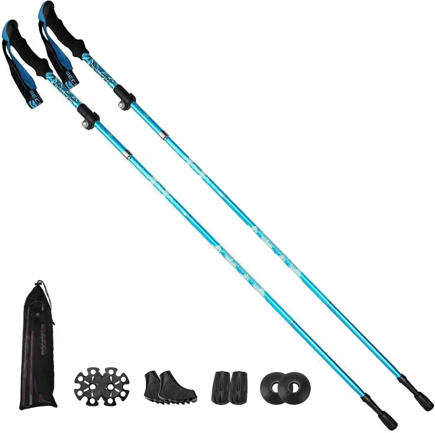 Aluminum Trekking Hiking Pole Lightweight Walking Poles Adjustable Trekking Stick Five-fold Walking Stick Trekking Poles for Men and Women 2 Pack