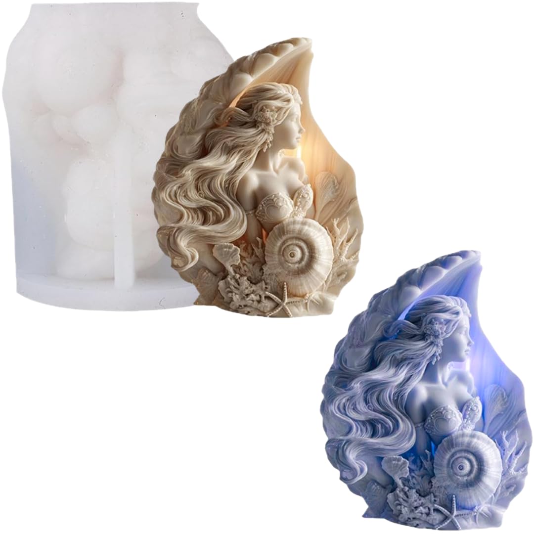 3D Seashell Shaped Girl Silicone Candle Mold for Aromatherapy Candle, DIY Goddess Plaster Resin Casting, Elegant Home Decor, Irregular Shape, People Theme (Pack of 1)-image-42