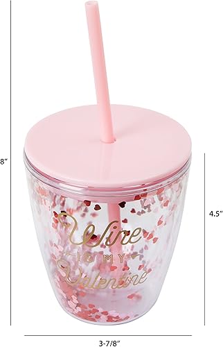 Miniatura 5 de CR Gibson Wine is My Valentine - Vaso acrílico con tapa y pajita 4 pulgadas de ancho x 45 pulgadas de alto 12 onzas líquidas color rosa