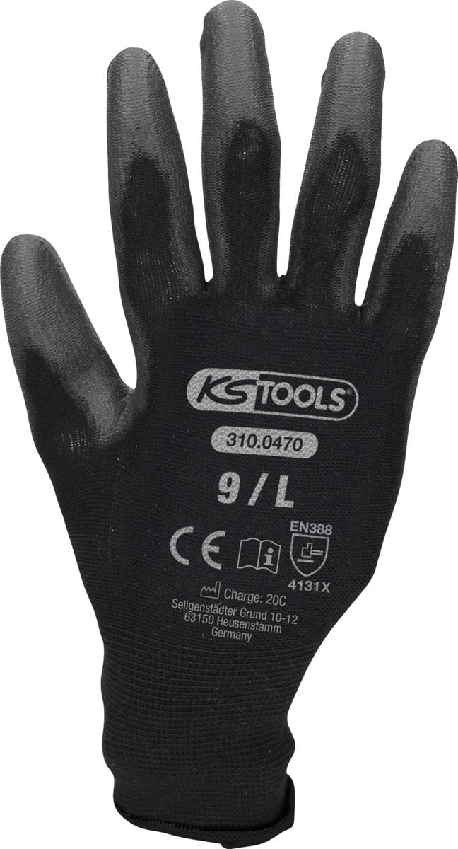 KS Tools 310.0470 Gants microfibres Taille L 12 paires Noir