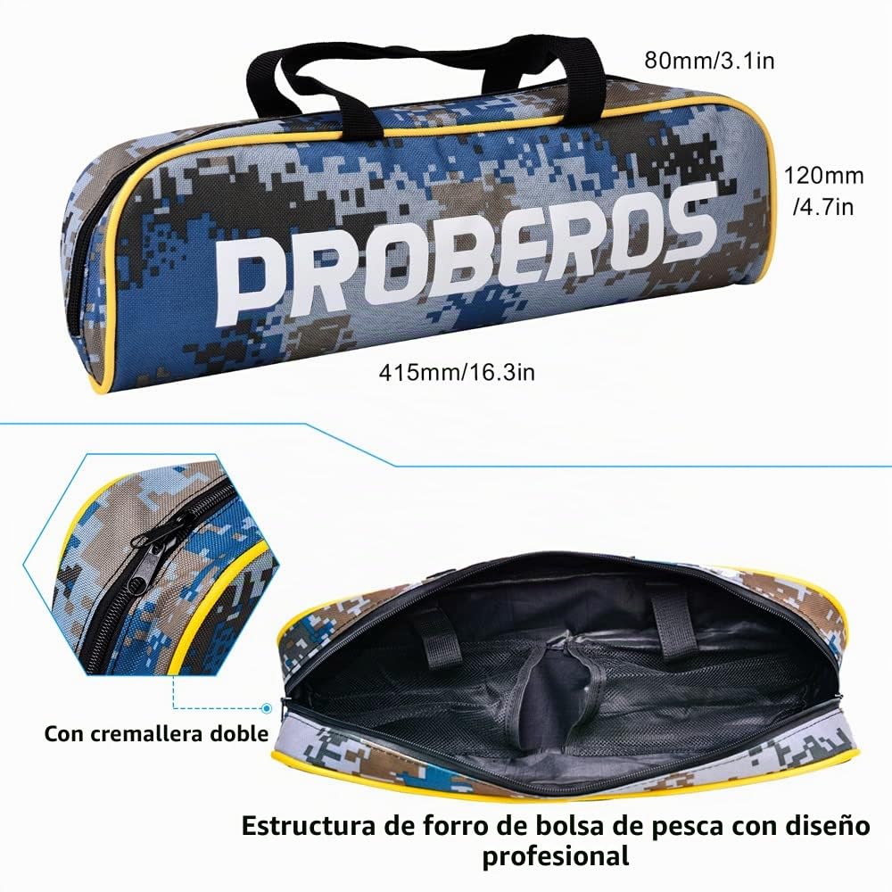 PROBEROS - Juego de caña de Pescar telescópica de Fibra de Carbono de 2,1 m con Juego de Carrete Giratorio/Cebo, Agua Salada, Agua Dulce, Pesca de la lubina