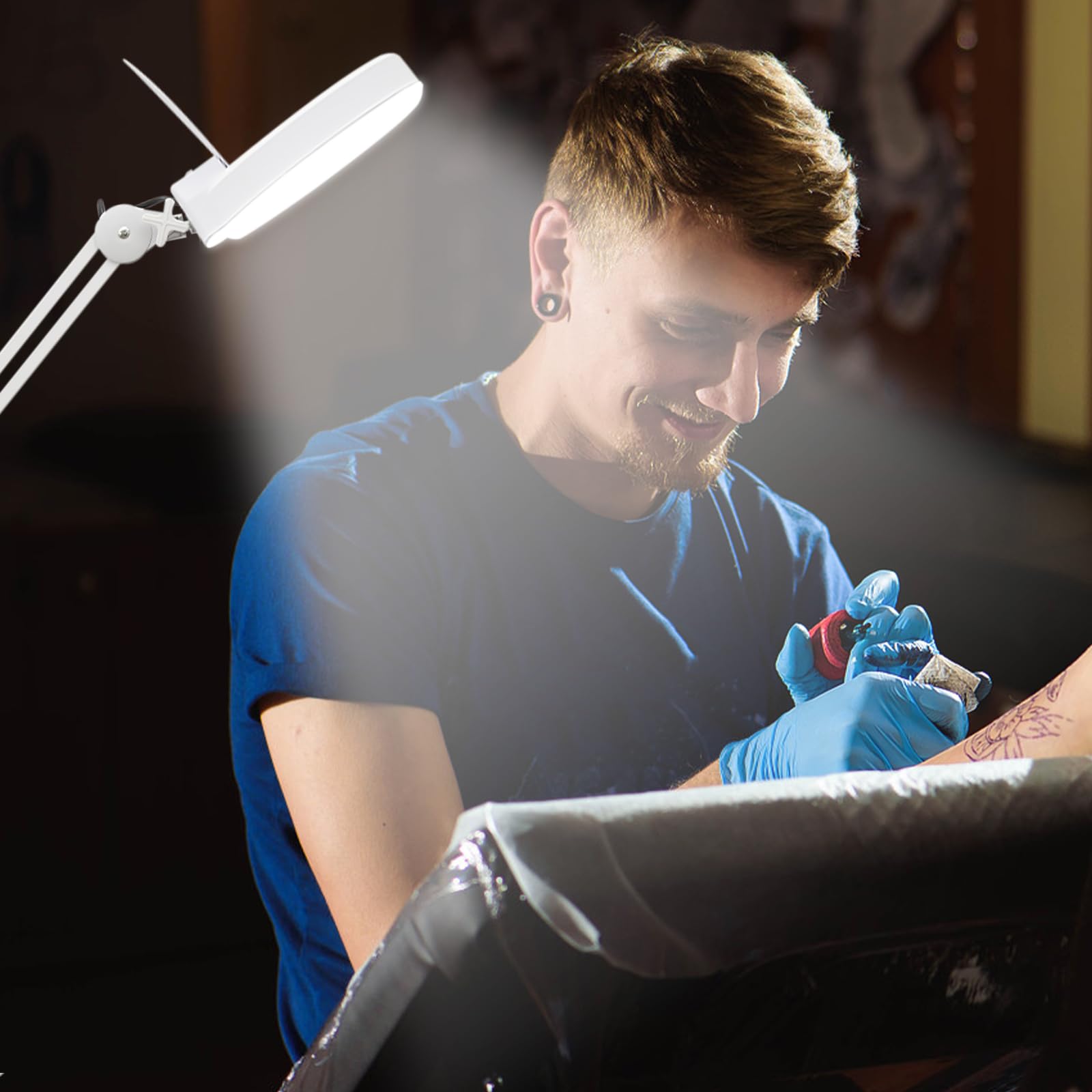 5x LED Lupenleuchte mit Stativ Standfuß Dimmbar Rollstativ Lupenlampe Standlupe Kosmetik Schminklampe für Schönheitssalon Modellingenieure, Profis und Kosmetiker