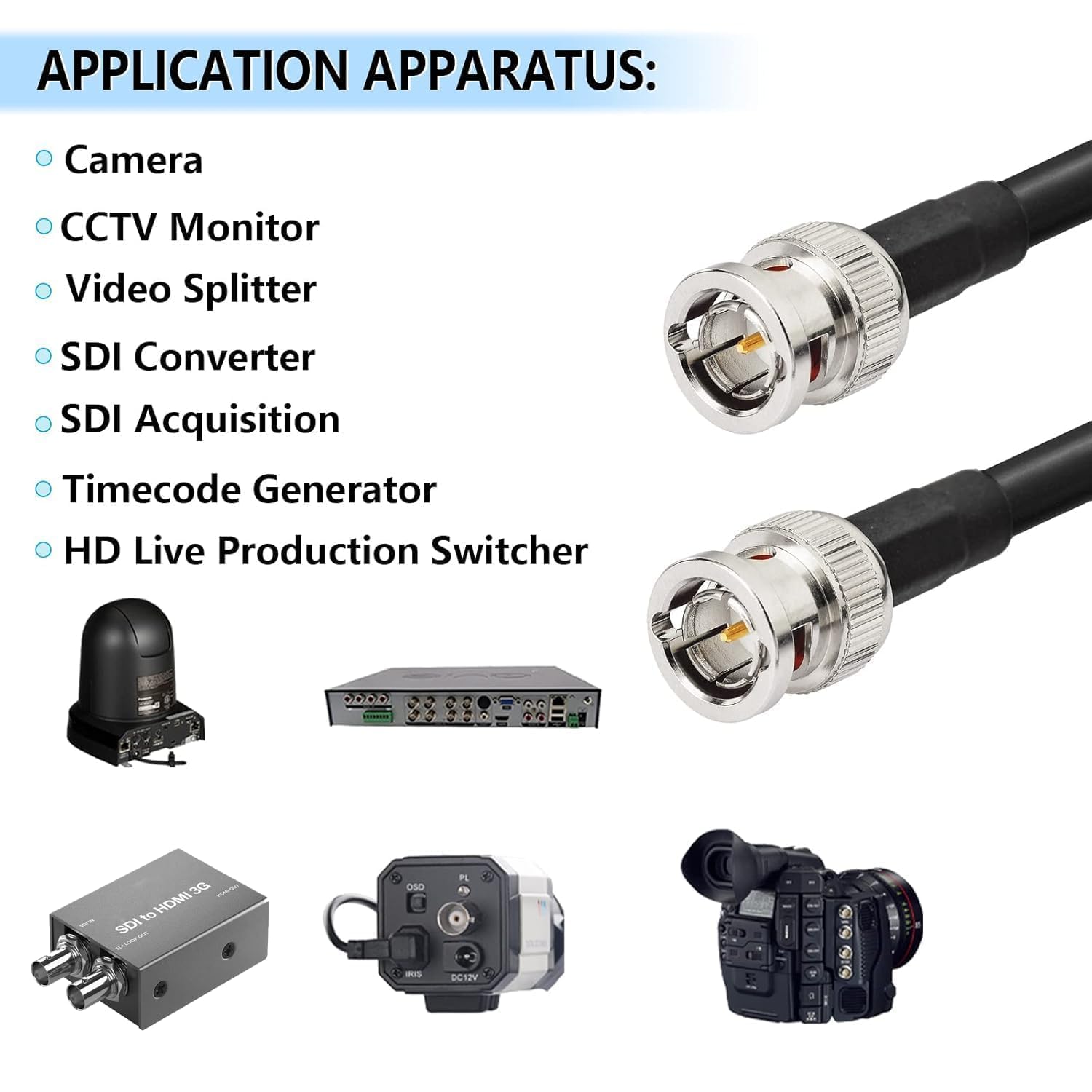 Superbat Cavo SDI 0,3 m 75 Ohm BNC maschio cavo 3G/6G/12G (Belden 1694A nero) 2-Pack per macchine fotografiche BMCC Video Equipment Supporta HD-SDI 3G-SDI 6G-SDI 6G-SDI SDI Cavo video